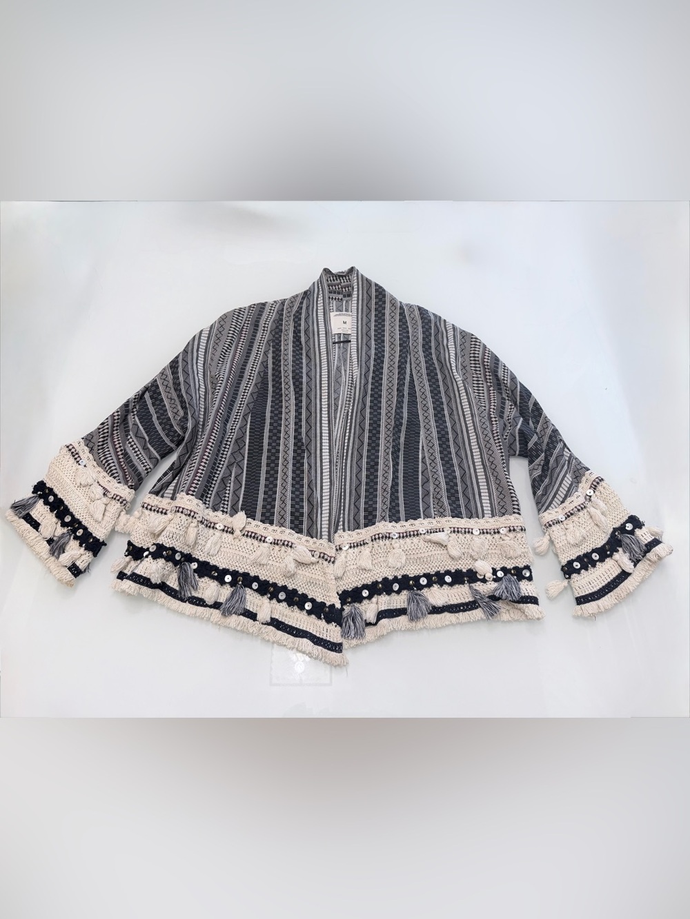 Zara Premium Tribal Print Boho Tassel Fringe Cardigan M